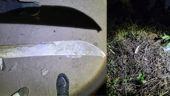 Las armas secuestradas en el lugar del enfrentamiento, entre ellas un cuchillo tipo carnicero y un machete de 40 centímetros