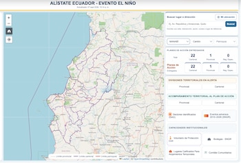 El mapa interactivo habilitado por el gobierno de Ecuador para monitorear las alertas del fenómeno de El Niño.
