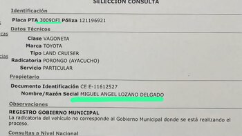 En esta imagen se observa el registro de propiedad del vehículo en el que viajaba Evo Morales, se trata del gerente de Pdvsa en Bolivia.