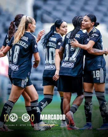 Cruz Azul cayó10-0 ante América en el Apertura 2026, en uno de los resultados más duros en la Liga MX Femenil. (X/ @AmericaFemenil)