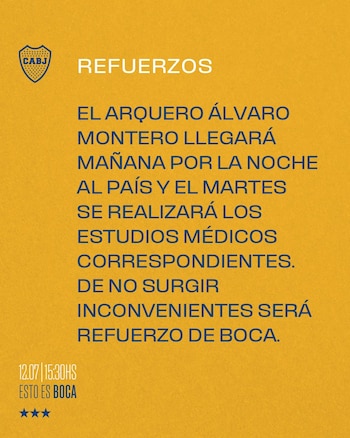 El anuncio oficial de Álvaro Montero como nuevo fichaje de Boca Juniors, si supera los exámenes médicos - crédito Boca Juniors