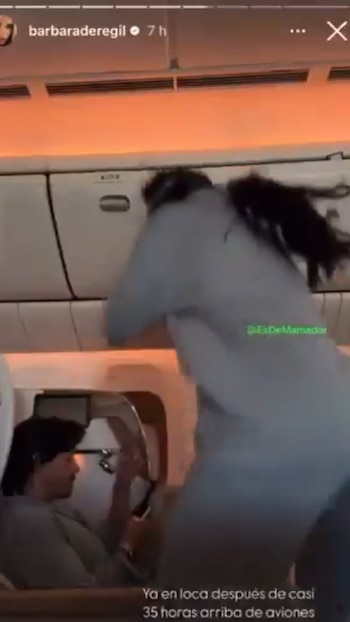 Bárbara de Regil se ejercita en el avión