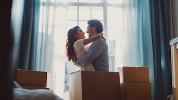 Nueva casa, emoción, mudanza, cajas, felicidad, alegría, nuevo hogar, celebración familiar, inicio fresco, entusiasmo compartido - (Imagen Ilustrativa Infobae)
