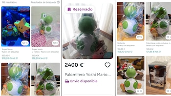 Capturas de 'Vinted' y 'Wallapop' donde pueden verse los precios a los que se vende el palomitero de Yoshi en internet
