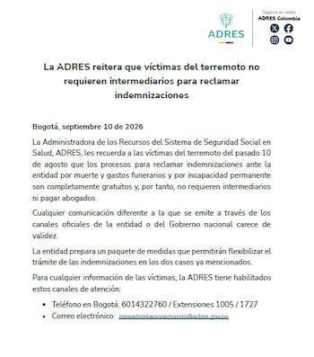 La administradora pidió a los afectados evitar pagos a terceros y consultar únicamente la información divulgada por los canales oficiales - crédito Ministerio de Salud