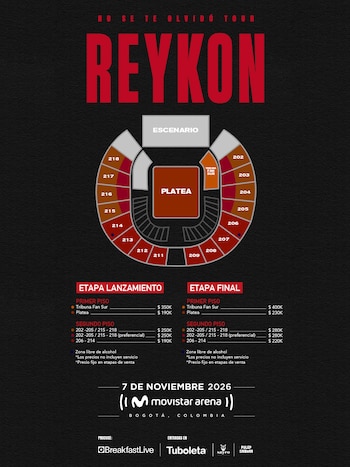 Las entradas para Reykon en Bogotá tendrán precios desde $190.000 hasta $400.000, sin incluir los costos de servicio de la tiquetera - crédito cortesía Breakfast Live
