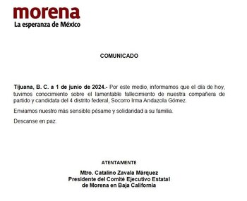 Morena confirma la muerte de