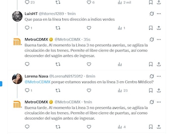 Se reporta servicio lento en la Línea 3 del Metro CDMX (X/ @MetroCDMX)