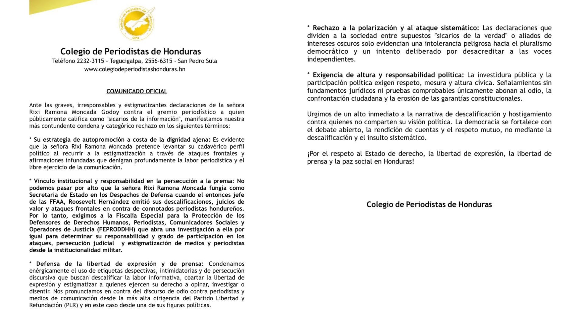 El gremio pidió poner fin a lo que considera una narrativa de hostigamiento contra voces críticas. (FOTO: X)