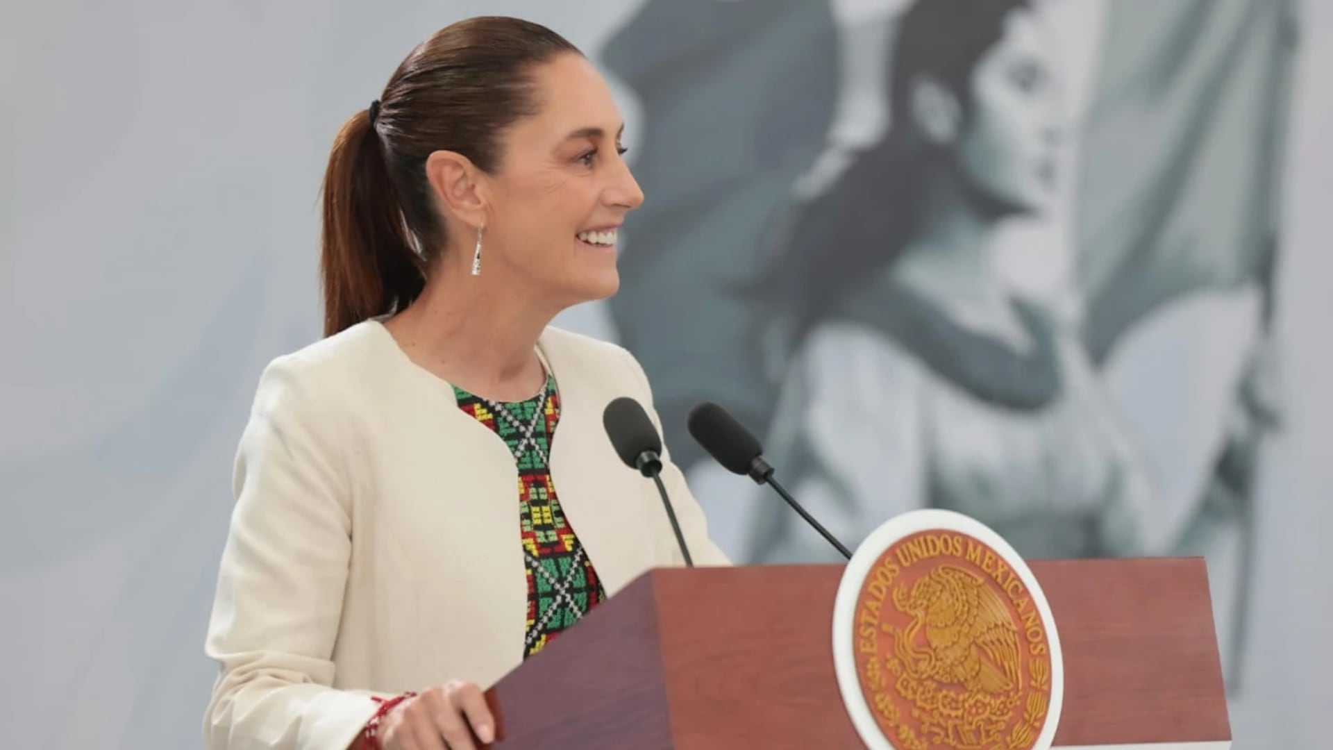 Claudia Sheinbaum durante la conferencia matutina de este 20 de marzo en Cancún, Quintana Roo. (Presidencia)