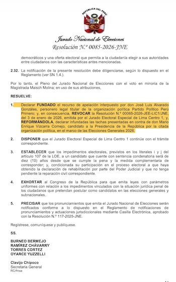 Resolución del JNE que regresa