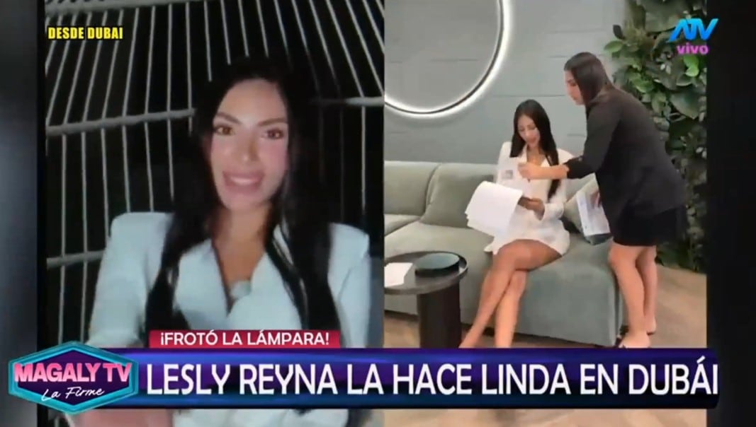 Lesly Reyna responde de qué vive en Dubái tras mostrar Lamborghinis, yates y joyas de lujo. Captura: Magaly TV La Firme.
