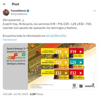 Transmilenio informó de ajustes de