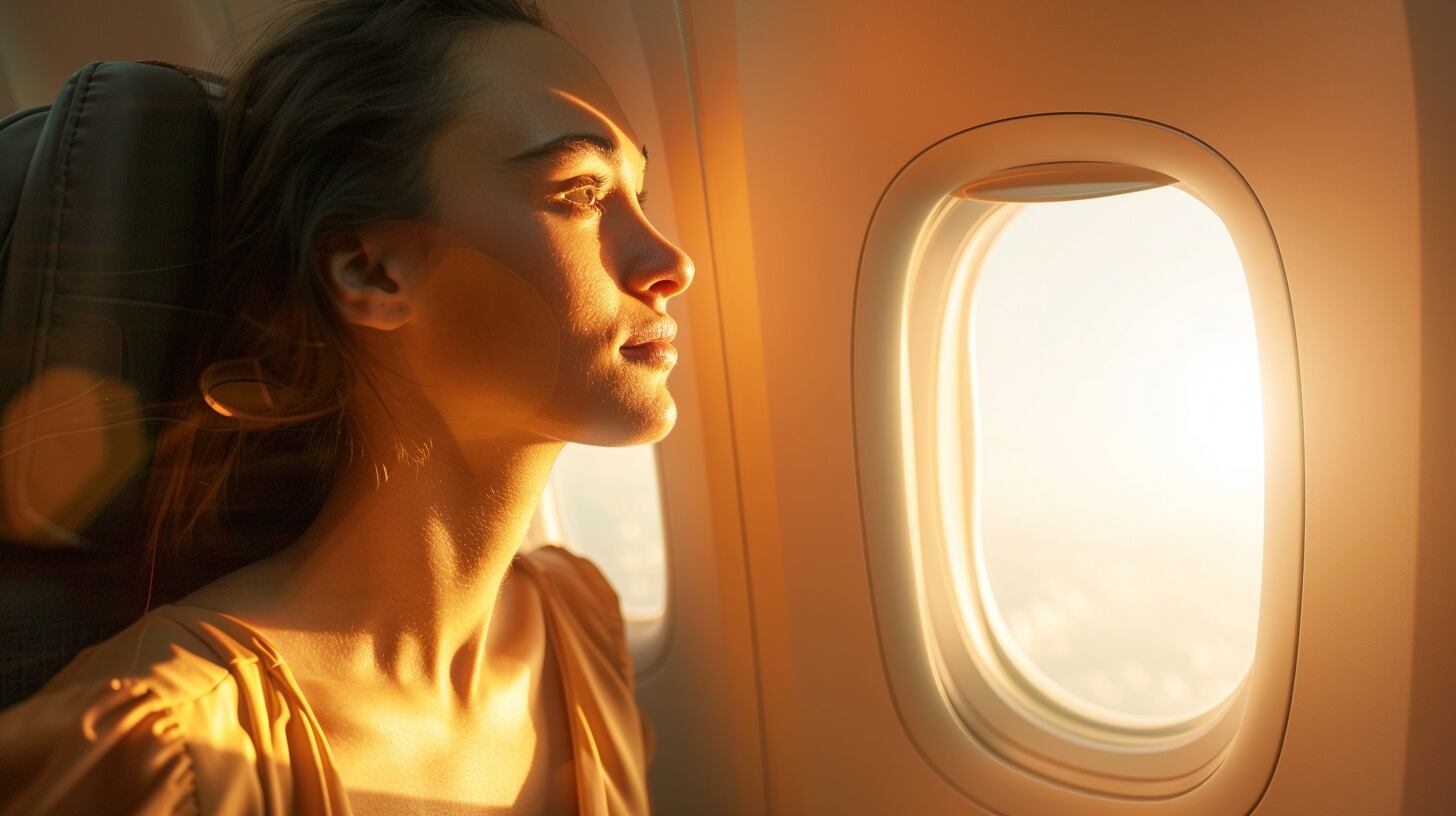 Mujer mirando por la ventana del avión. (Imagen Ilustrativa Infobae)