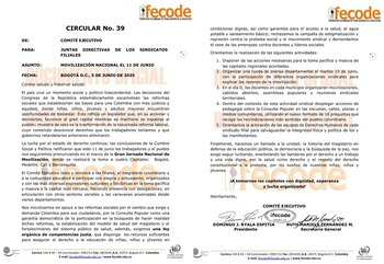Este es el comunicado de Fecode, en el que apoyan la movilización del 11 de junio en Colombia
