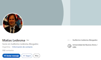 El perfil de Linkedin del abogado penalista Matías Ledesma