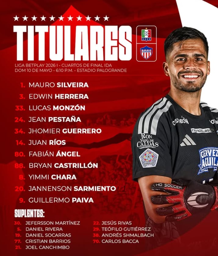 El once inicial de Junior de Barranquilla para visitar a Once Caldas - @juniorclubsa/Instagram