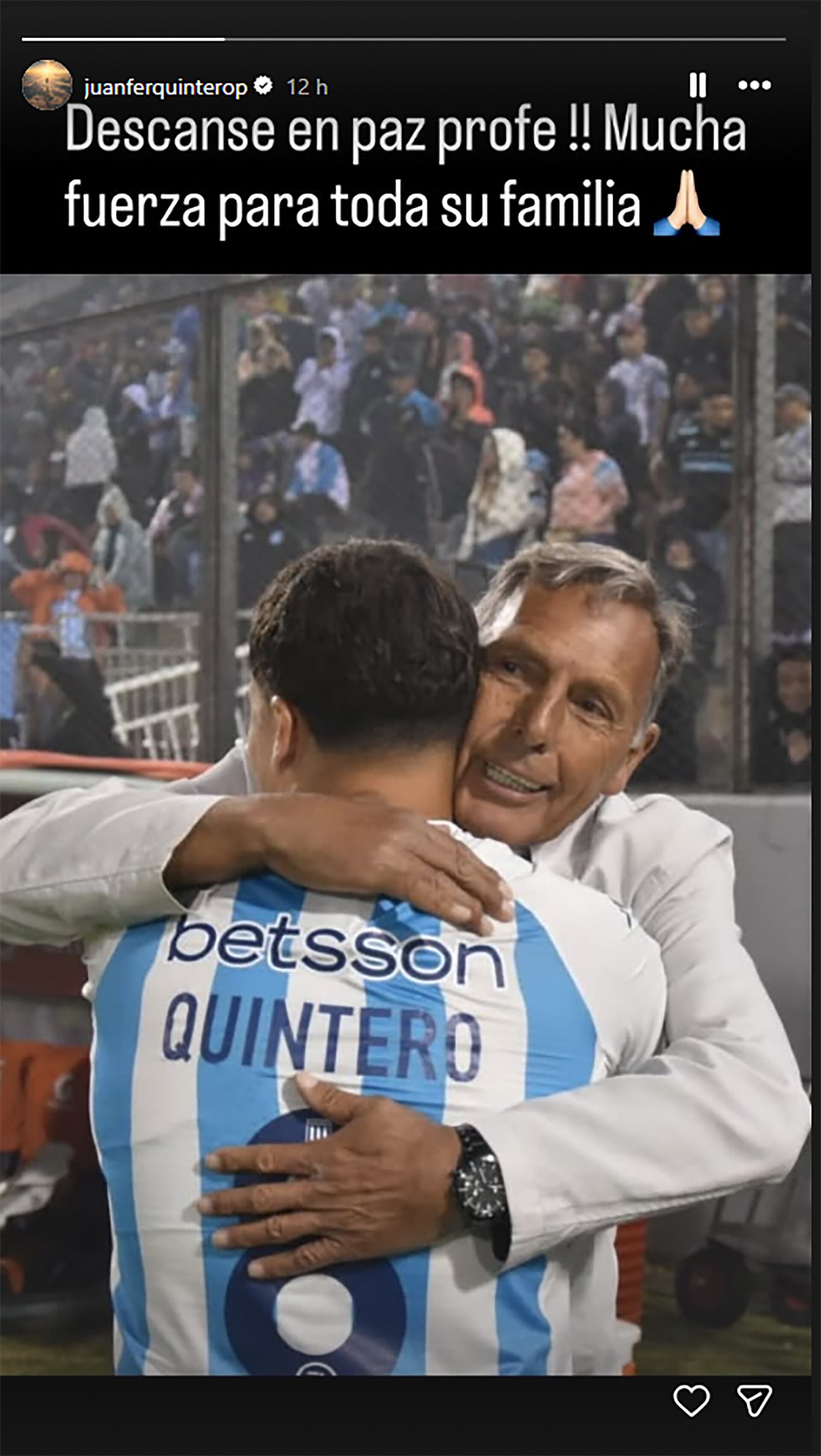 Juanfer Quintero y la foto de un abrazo con Miguel Russo