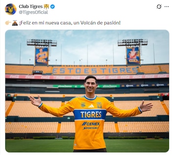 Mauro Láinez chega ao Tigres para compensar a ausência de Marcelo Flores na lateral esquerda, onde dividirá a camisa com o irmão Diego. (X/ @TigresOficial)