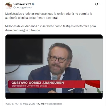 Petro insiste en la necesidad de una auditoría técnica independiente y plural del software electoral, con participación de expertos externos - crédito @petrogustavo/X