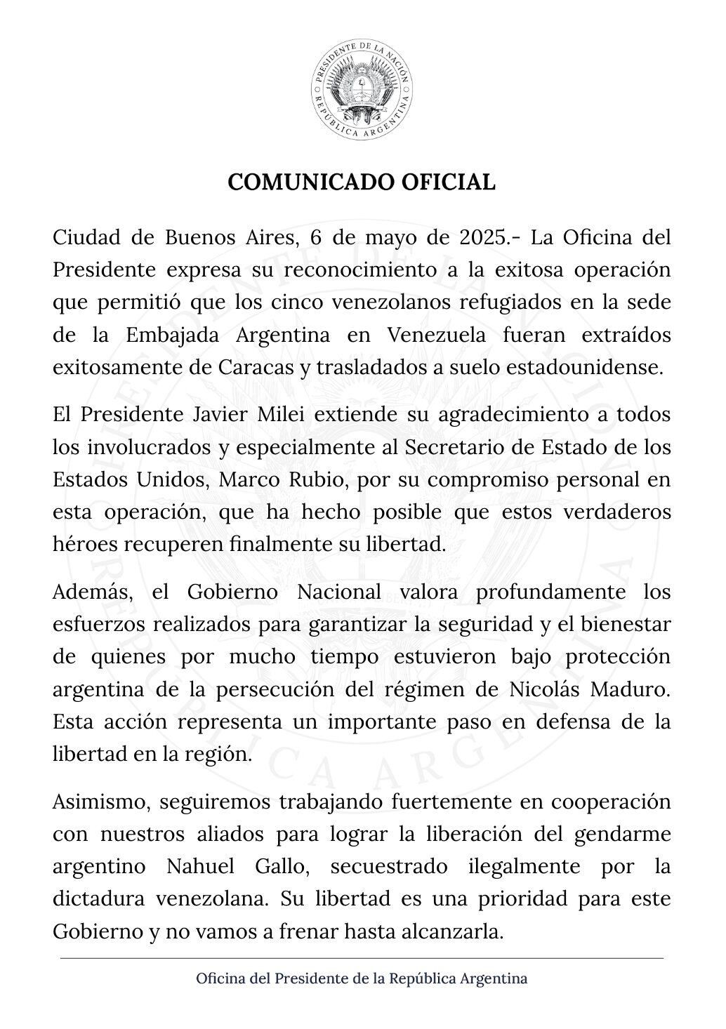 El comunciado de la Oficina del Presidente