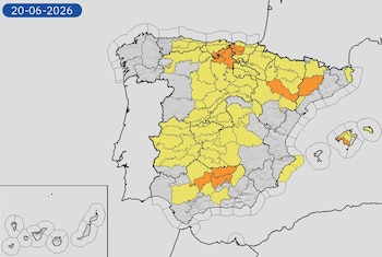 Avisos por altas temperaturas, tormentas y/o lluvias este sábado 20 de junio. (Aemet)