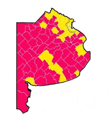 En rojo, los distritos en