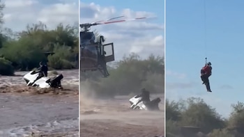 Inundación repentina en Arizona: un hombre quedó varado sobre su camioneta volcada y un helicóptero lo rescató en menos de cinco minutos