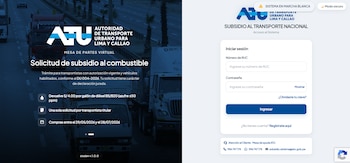 Transportistas pueden solicitar subsidio de S/4 por galón - Créditos: Captura de pantalla de ATU.