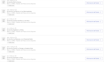 La cancelación abarca todas las fechas que habían sido publicadas en la cartelera de Ticketmaster. (Captura de pantalla)