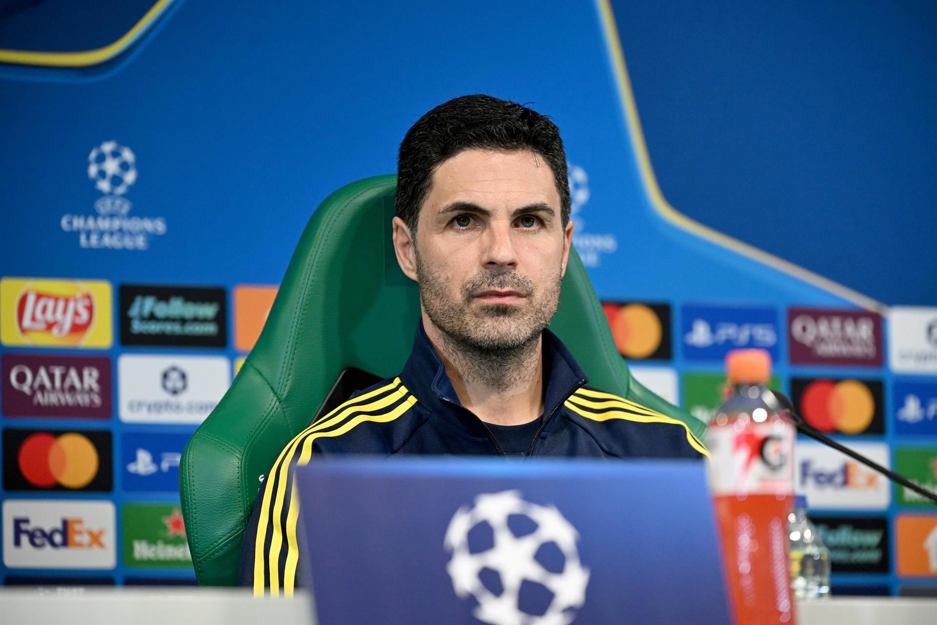 Mikel Arteta, entrenador del Arsenal, en la rueda de prensa previa al partido contra el Atlético de Madrid.