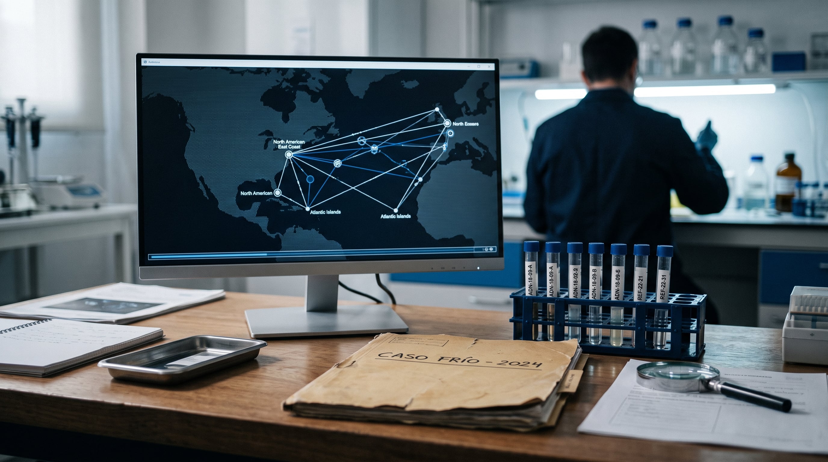 Un laboratorio forense utiliza mapas de datos genéticos y muestras de ADN para investigar expedientes archivados de casos fríos. (Imagen Ilustrativa Infobae)