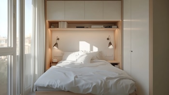Imagen de un espacio reducido decorado de manera eficiente, utilizando muebles multifuncionales y soluciones creativas. Otras opciones: diseño compacto, optimización del hogar, estilo minimalista. - (Imagen Ilustrativa Infobae)