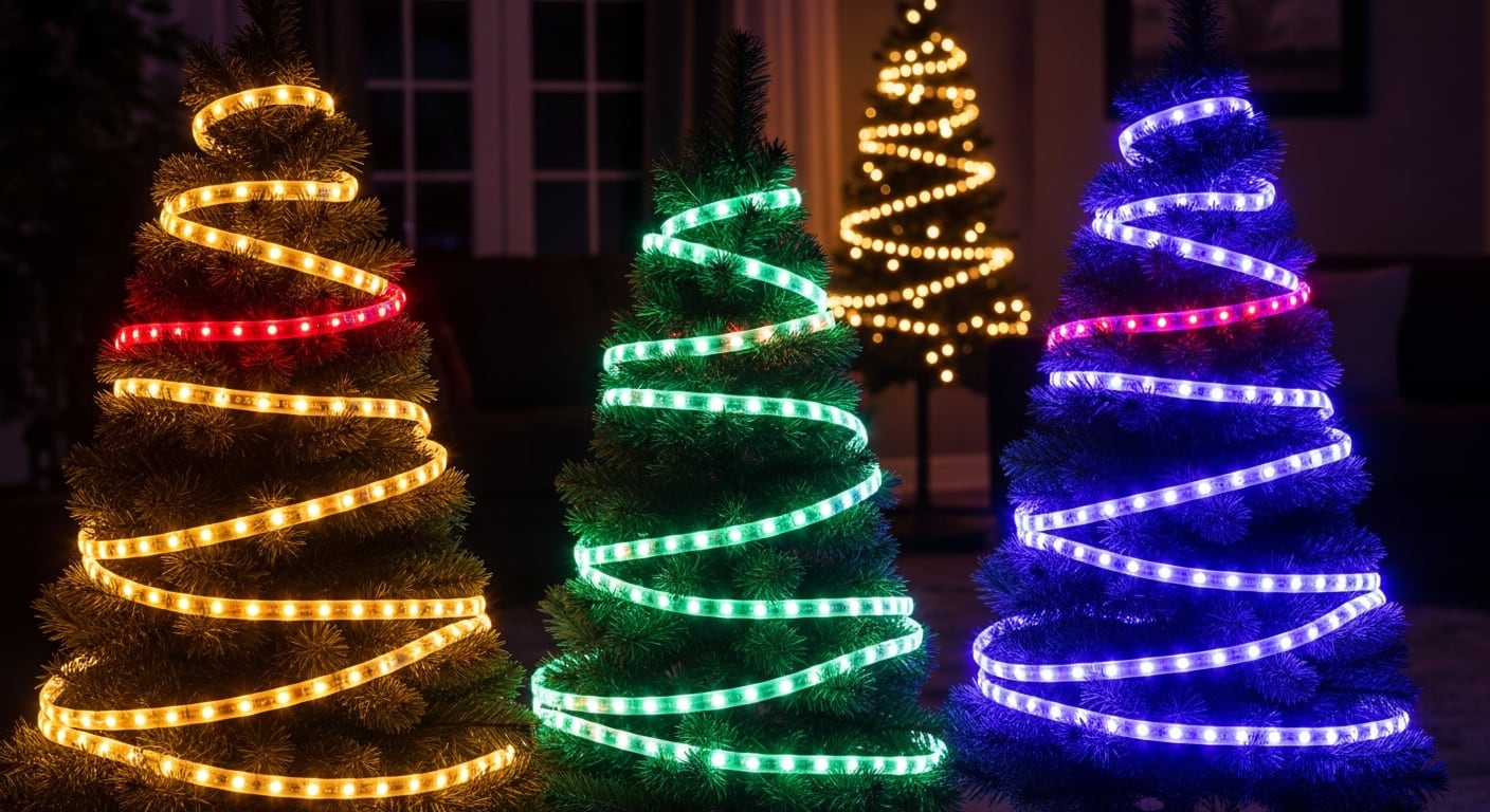 Empieza desde la base del árbol y enrolla la guía de luces en espiral hacia la punta. (Imagen ilustrativa Infobae)