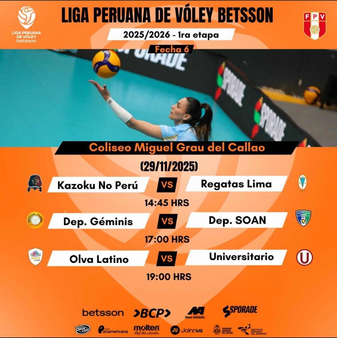 Programación de hoy, sábado 29 de noviembre, por la Liga Peruana de Vóley. (FPV)