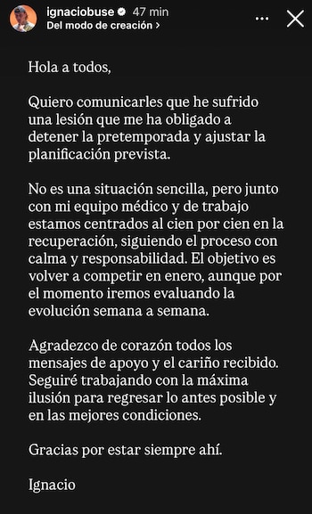 Comunicado de Ignacio Buse. Crédito: