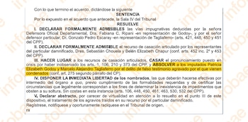 Godoy y Tagliaferro fueron absueltos. Fragmento del fallo judicial