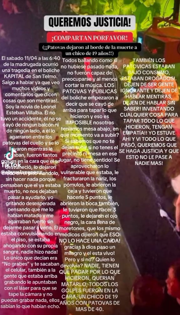 El descargo de la novia del joven en redes sociales