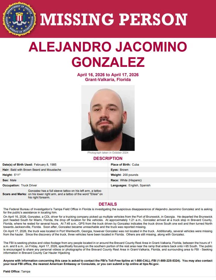 Tres de los automóviles fueron recuperados en Florida, pero al menos dos autos y González siguen desaparecidos (Captura Telemundo Miami)