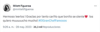 Milett Figueroa agradece cariño del