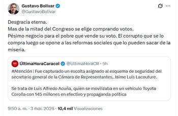 El exsenador lamentó que la compra de votos siga ocurriendo en Colombia - crédito @GustavoBolivar/X