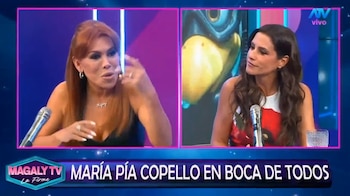 María Pía Copello anuncia quem, segundo ela, virá ao ATV e Magaly responde imediatamente. Captação: Magaly TV La Firme.