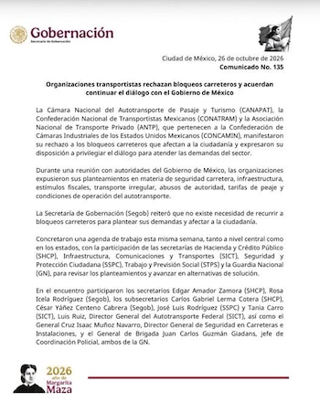 Gobierno federal y transportistas preparan agenda de trabajo.