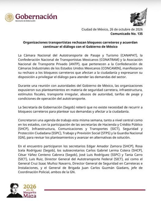 Gobierno federal y transportistas preparan agenda de trabajo.