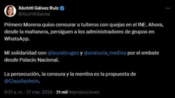 Xóchitl Gálvez se solidarizó con Laura Brugés, | Captura de pantalla