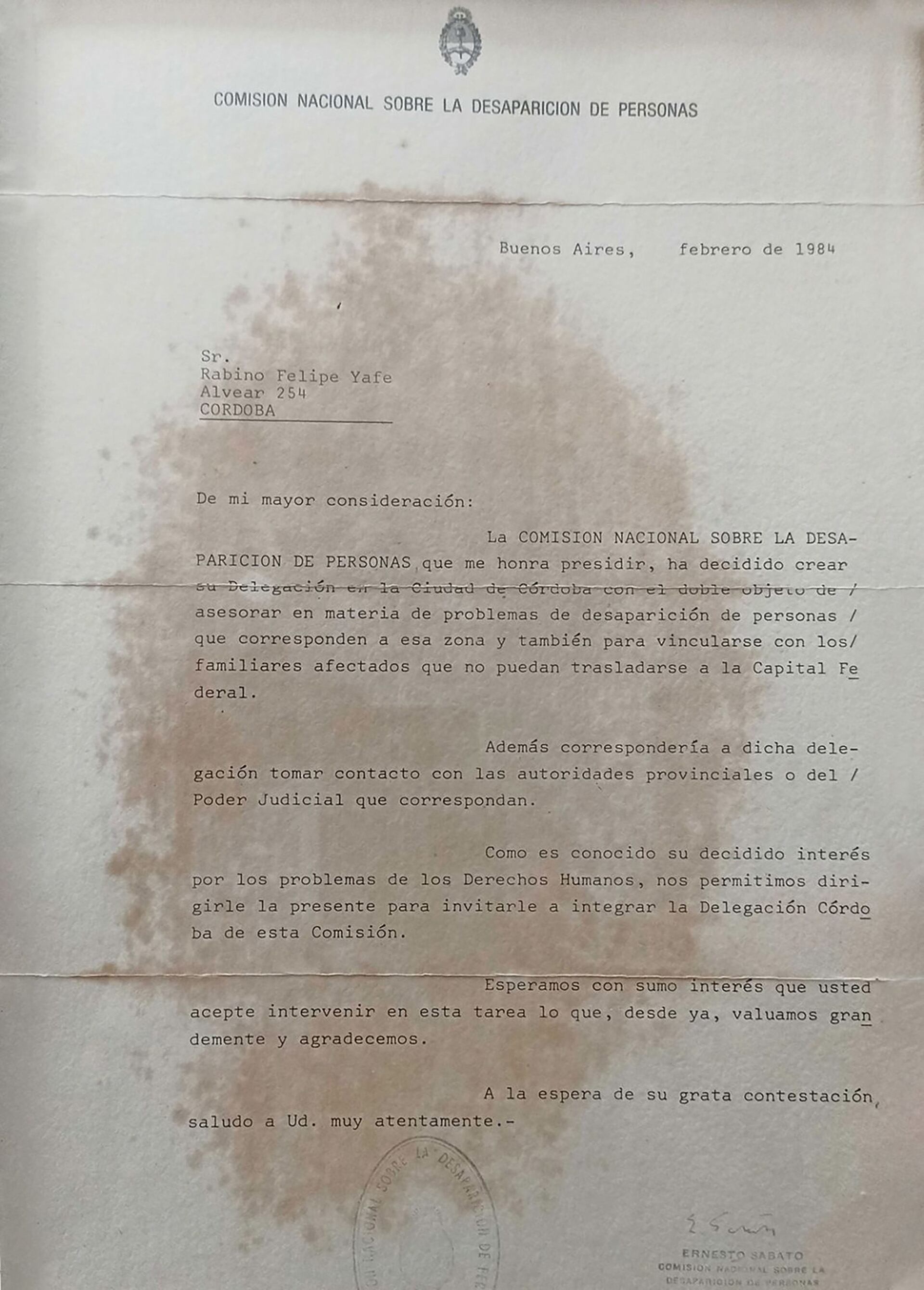 La participación de Yafe en la CONADEP