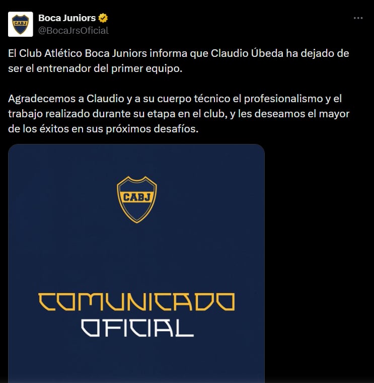El comunicado de Boca sobre la salida de Úbeda