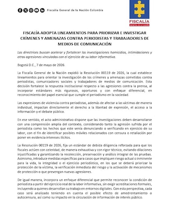 Fiscalía tomó decisión sobre caso de periodistas - crédito Fiscalía General de la Nación