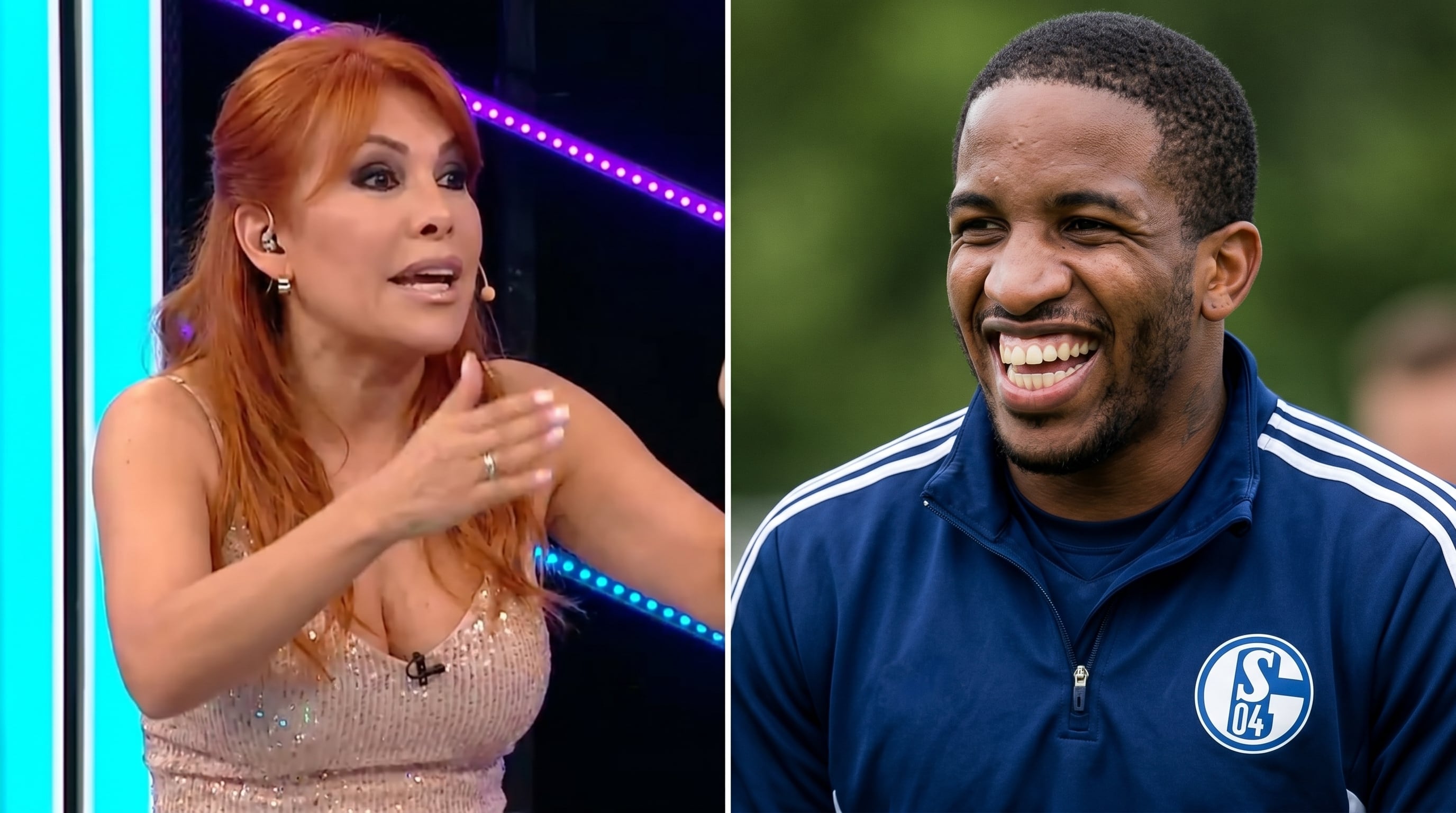Magaly Medina critica a Jefferson Farfán por sus sugerencias sobre el trabajo comunitario que debía cumplir, mientras él aparece sonriente en la imagen contigua. (Imagen Ilustrativa Infobae)