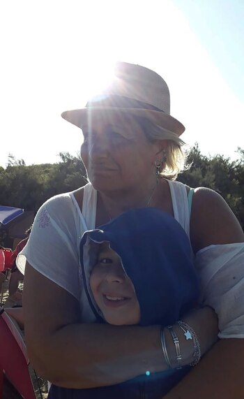 Con su hijo "Coco", también